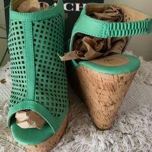 Mint Green Cork Wedge Sandal